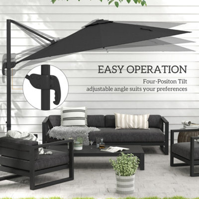 Outsunny 3(m) Solar LED Cantilever Parasol Adjustable Garden Umbrella Dark Grey - 5
