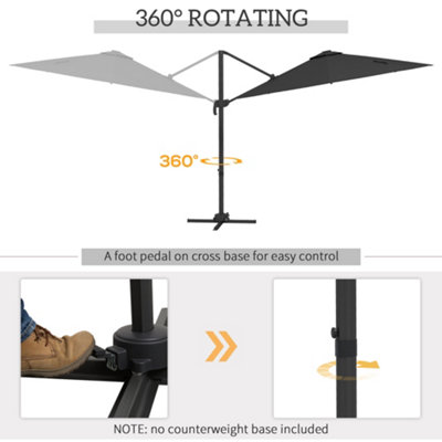 Outsunny 3(m) Solar LED Cantilever Parasol Adjustable Garden Umbrella Dark Grey - 6