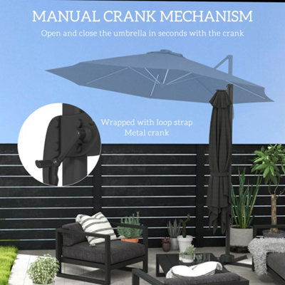 Outsunny 3(m) Solar LED Cantilever Parasol Adjustable Garden Umbrella Dark Grey - 7