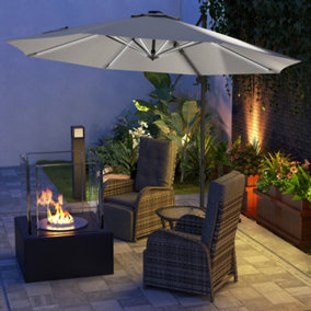 Outsunny 3(m) Solar LED Cantilever Parasol Adjustable Garden Umbrella Light Grey