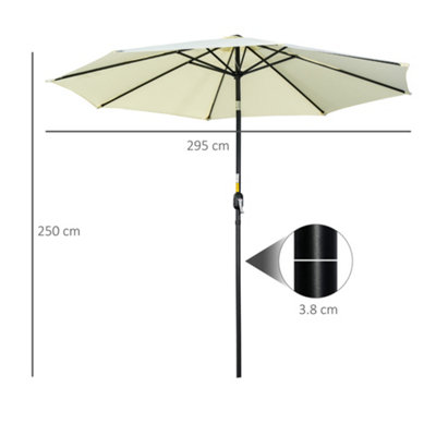 Outsunny 3(m) Tilting Parasol Garden Umbrellas, Outdoor Sun Shade with 8 Ribs, Tilt and Crank Handle for Balcony, Bench, Beige