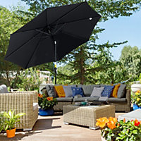 Outsunny 3(m) Tilting Parasol Garden Umbrellas, Outdoor Sun Shade with 8 Ribs, Tilt and Crank Handle for Balcony, Bench, Black
