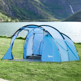 Outsunny 3 Man 2 Room Tent Camping Tent With Living Area Air Vents Blue
