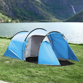Outsunny 3 Man Camping Tent with 2 Rooms Porch Vents Rainfly Weather-Resistant, Sky Blue