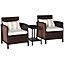 Outsunny 3 PC Rattan Outdoor Cushioned Single Sofa Coffee Table, Brown