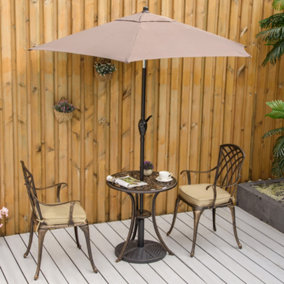 Outsunny 3 PCs Aluminium Garden Coffee Table Set with Parasol Hole & Cushions