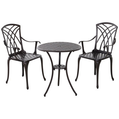 Outsunny 3 PCs Coffee Table Chairs Outdoor Garden Furniture Set with Umbrella Hole