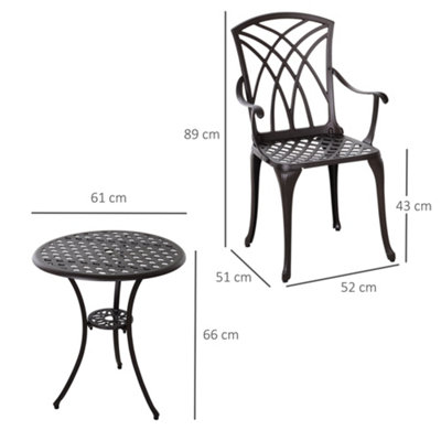 Outsunny 3 PCs Coffee Table Chairs Outdoor Garden Furniture Set with Umbrella Hole