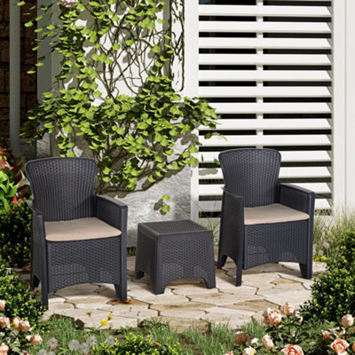 Outsunny 3-PCS Conversation Set Rattan Sofa Furniture Set Polyester Cushion