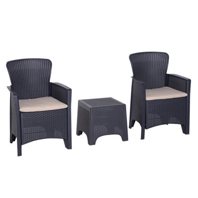 Outsunny 3-PCS Conversation Set Rattan Sofa Furniture Set Polyester Cushion