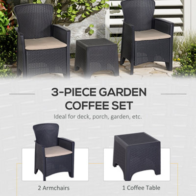 Outsunny 3-PCS Conversation Set Rattan Sofa Furniture Set Polyester Cushion