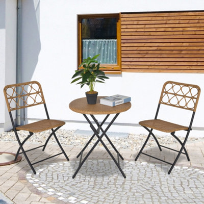 Outsunny 3 PCS Folding Rattan Wicker Bistro Set, Coffee Table, Natural