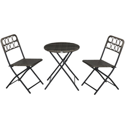 Outsunny 3 PCS Folding Rattan Wicker Bistro Set, Coffee Table Set, Grey