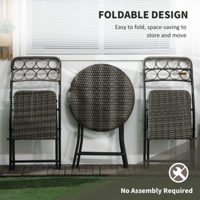 Outsunny 3 PCS Folding Rattan Wicker Bistro Set, Coffee Table Set, Grey