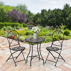 Outsunny 3 PCs Garden Bistro Set with Balcony Table and Chairs Metal Frame