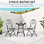Outsunny 3 PCs Garden Bistro Set with Balcony Table and Chairs Metal Frame
