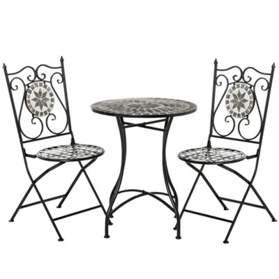 Outsunny 3 Pcs Mosaic Tile Garden Bistro Set Outdoor with Table 2 Folding Chairs