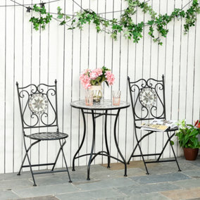 Outsunny 3 Pcs Mosaic Tile Garden Bistro Set Outdoor with Table 2 Folding Chairs