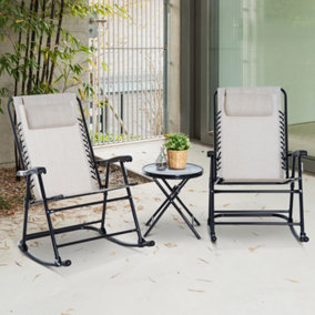 Outsunny 3 Pcs Outdoor Conversation Set with Rocking Chairs and Side Table Beige