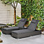 Outsunny 3 PCS Outdoor Rattan Lounger Table Sectional Conversation Furniture Set