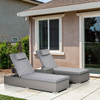 Outsunny 3 PCS Outdoor Rattan Lounger Table Sectional Conversation