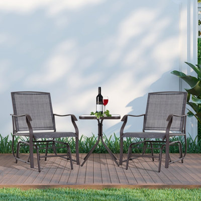 Outsunny 3 PCS Outdoor Sling Fabric Rocking Glider Chair w/ Table Set Grey