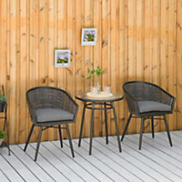 Outsunny 3 PCS Patio Resin Wicker Hand Woven Bistro Set 2 Chairs 1 Coffee Table