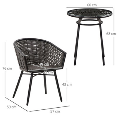 Outsunny 3 PCS Patio Resin Wicker Hand Woven Bistro Set 2 Chairs 1 Coffee Table - 3