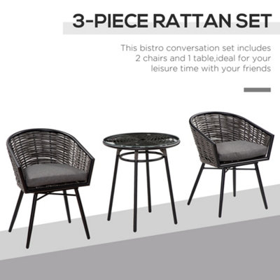 Outsunny 3 PCS Patio Resin Wicker Hand Woven Bistro Set 2 Chairs 1 Coffee Table - 5