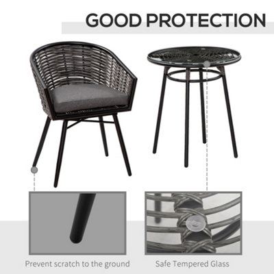 Outsunny 3 PCS Patio Resin Wicker Hand Woven Bistro Set 2 Chairs 1 Coffee Table - 7