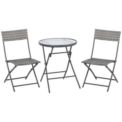 Outsunny 3 PCs Patio Wicker Bistro Set Foldable Table and Chair Set for Outdoor