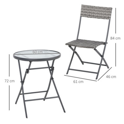 Outsunny 3 PCs Patio Wicker Bistro Set Foldable Table and Chair Set for Outdoor