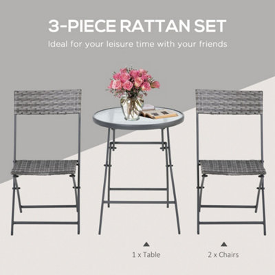 Outsunny 3 PCs Patio Wicker Bistro Set Foldable Table and Chair Set for Outdoor