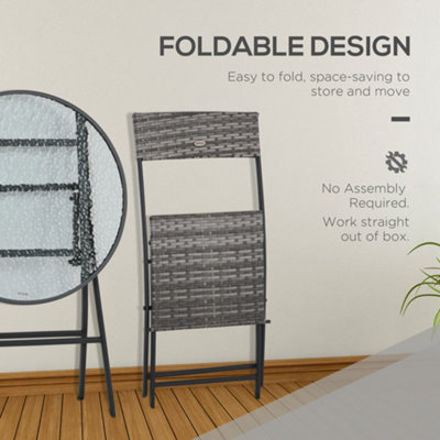 Outsunny 3 PCs Patio Wicker Bistro Set Foldable Table and Chair Set for Outdoor