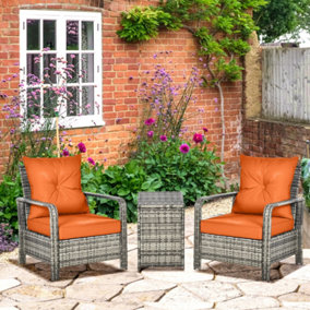 Outsunny 3 pcs PE Rattan Wicker Garden Furniture Patio Bistro Set Weave Conservatory Sofa Storage Table and Chairs Set