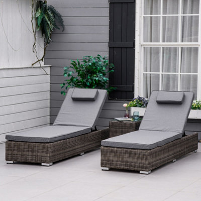 Double lying bed chaise lounge online chair set garden rattan wicker outdoor