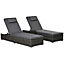 Outsunny 3-PCS PE Rattan Wicker Sun Lounger Set Half-Round Recliner Bed