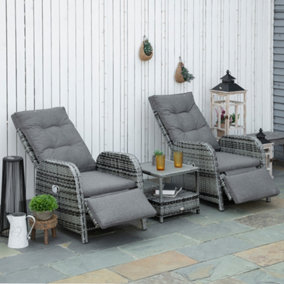 Outsunny 3 PCs Rattan Chaise Lounge Sofa Set with Cushion for Patio Yard Porch