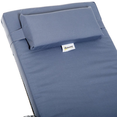 Outsunny 3 PCS Rattan Lounger Recliner Bed Garden Furniture Set w/ Side Table - 8