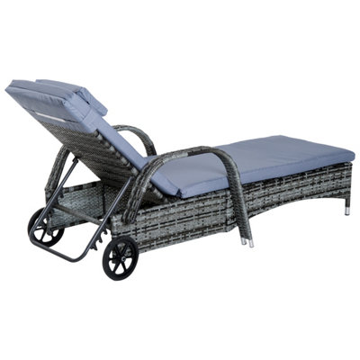 Outsunny 3 PCS Rattan Lounger Recliner Bed Garden Furniture Set w/ Side Table - 9