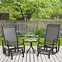 Outsunny 3 Pcs Rocking Chair Gliding Set with Table for Patio Garden Brown