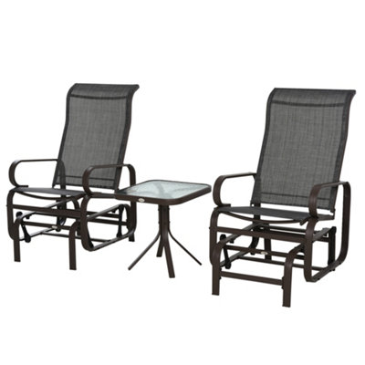 Outsunny 3 Pcs Rocking Chair Gliding Set with Table for Patio Garden Brown