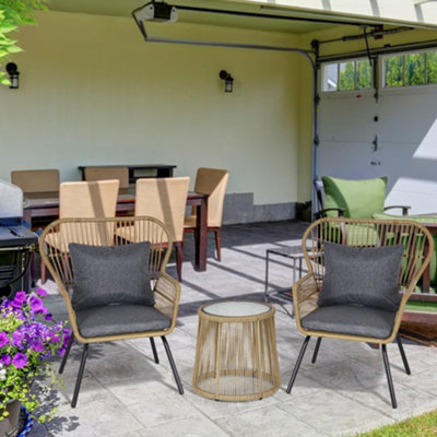 Outsunny 3 PCS Webbed PE Rattan Outdoor Patio Set with Cushions Steel Frame Brown
