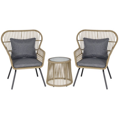Outsunny 3 PCS Webbed PE Rattan Outdoor Patio Set with Cushions Steel Frame Brown