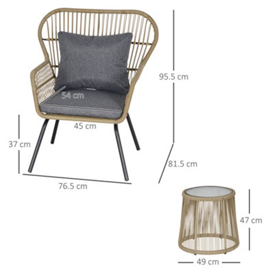 Outsunny 3 PCS Webbed PE Rattan Outdoor Patio Set with Cushions Steel Frame Brown - 3
