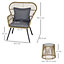 Outsunny 3 PCS Webbed PE Rattan Outdoor Patio Set with Cushions Steel Frame Brown