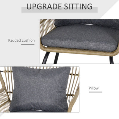 Outsunny 3 PCS Webbed PE Rattan Outdoor Patio Set with Cushions Steel Frame Brown - 4