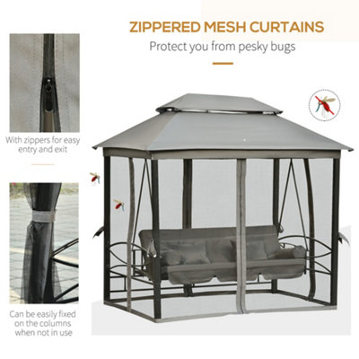 Outsunny 3 Person Canopy Gazebo Swing Outdoor Patio Lounge w Mesh Walls Grey DIY at B Q
