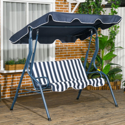 Outsunny 3-person Garden Swing Chair w/ Adjustable Canopy, Blue Stripes