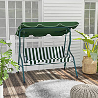 Outsunny 3-person Garden Swing Chair w/ Adjustable Canopy, Green Stripes